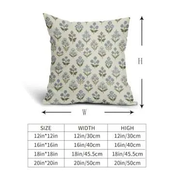 Sivirary Blue Green Block Print Pillow Covers 20x20 Inch Set of 2, Vintage Floral Spring Decorative Throw Pillow Cases Boho Cushion Covers Rustic Decoration Gift Farmhouse Sofa Couch Bed Decor