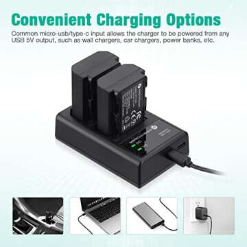 FirstPower NP-FZ100 Battery 2-Pack and Dual USB Charger Compatible with Sony Alpha A7 III, A7 IV, A7R III/A7R3, A7R IV, A7S III, A7C, A6600, A1, A9, A9II, A9R, A9S, FX3, FX30, ZV-E1 Camera