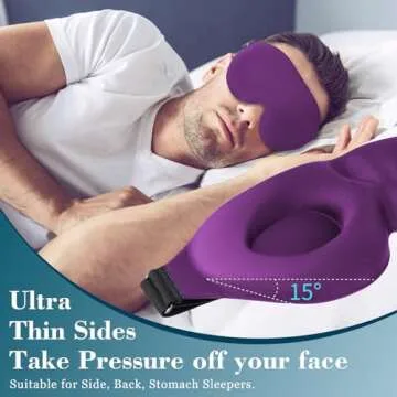 ZGGCD 3D Sleep Mask for Side Sleeper, Light Blocking Sleeping Eye Mask for Women Men, Contoured Cup Night Blindfold, Luxury Eye Cover Eye Shade with Adjustable Strap for Travel, Nap, Purple