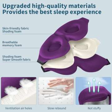 ZGGCD 3D Sleep Mask for Side Sleeper, Light Blocking Sleeping Eye Mask for Women Men, Contoured Cup Night Blindfold, Luxury Eye Cover Eye Shade with Adjustable Strap for Travel, Nap, Purple