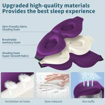 ZGGCD 3D Sleep Mask for Side Sleeper, Light Blocking Sleeping Eye Mask for Women Men, Contoured Cup Night Blindfold, Luxury Eye Cover Eye Shade with Adjustable Strap for Travel, Nap, Purple