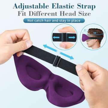 ZGGCD 3D Sleep Mask for Side Sleeper, Light Blocking Sleeping Eye Mask for Women Men, Contoured Cup Night Blindfold, Luxury Eye Cover Eye Shade with Adjustable Strap for Travel, Nap, Purple