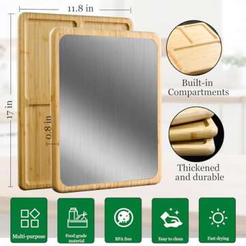 2 in 1 Double Sided Titanium Cutting Board & Bamboo Serving Tray with Compartments 17x11.8"
