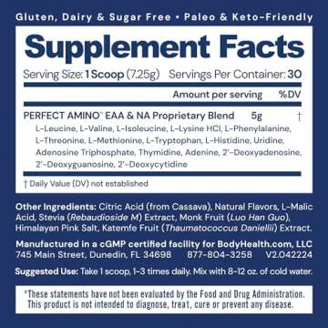 BodyHealth PerfectAmino Powder - BCAA and EAA Powder for Pre and Post Workout - Amino Acid Energy Dr...