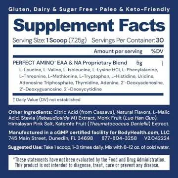 BodyHealth PerfectAmino Powder - BCAA and EAA Powder for Pre and Post Workout - Amino Acid Energy Dr...