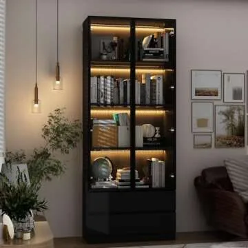 FAMAPY Display Cabinet: Glass Doors & Lights Included