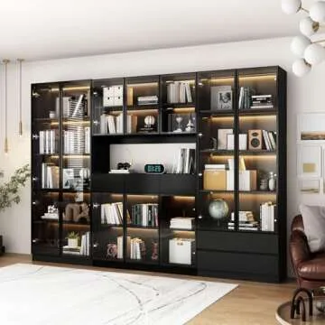 FAMAPY Display Cabinet: Glass Doors & Lights Included