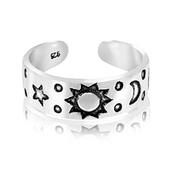 AeraVida Celestial Sky Sun Moon and Star .925 Sterling Silver Adjustable Toe Ring