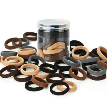 iFwevs Hair Bands Hair ties for Thick Hair, 50PCS Seamless Cotton Simply Ponytail Holders Headband Scrunchies Hair Accessories No Damage (Neutral Colors)