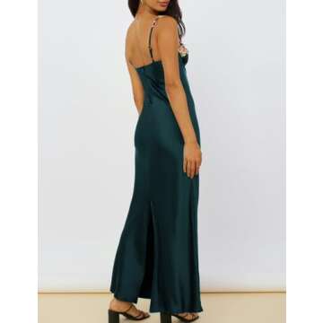 Elegant Floral Satin Maxi Dress for Women - Embroidered Style