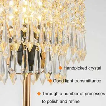 Gold Crystal Table Lamp with 2 USB Ports,3-Way Touch Dimmable,Elegant Bedside Light for Bedroom,Living Room,Dresser