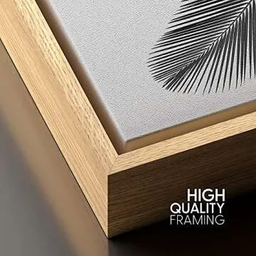 SIGNFORD Framed Canvas Print Wall Art Palm Leaf Trio Botanical Wilderness Photography Realism Minimalist Relax/Calm Duotone Black and White for Living Room, Bedroom, Office - 16"x24" Natural