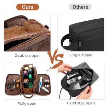 Elviros Travel Toiletry Bag for Men, Shaving Dopp Kit Water-resistant Bathroom Small Toiletries Organizer PU Leather Cosmetic Bags