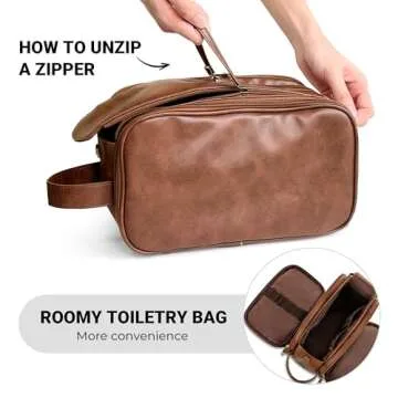 Elviros Travel Toiletry Bag for Men, Shaving Dopp Kit Water-resistant Bathroom Small Toiletries Organizer PU Leather Cosmetic Bags