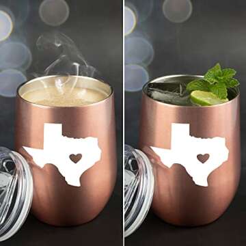 JENVIO Texas Gifts - Stainless Steel Wine or Coffee Travel Tumbler with Laser Etched Design - Themed State Decor for Women Husband Christmas Gift (12 Ounce Rose Gold)