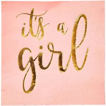 Sparkle and Bash 50 Pack It's a Girl Napkins for Baby Shower - Gold Foil Party Supplies (3 Ply, 5x5 ...