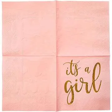 Sparkle and Bash 50 Pack It's a Girl Napkins for Baby Shower - Gold Foil Party Supplies (3 Ply, 5x5 In) - Baby Girl Napkins - Baby Shower Napkins - Its a Girl Cocktail Napkins