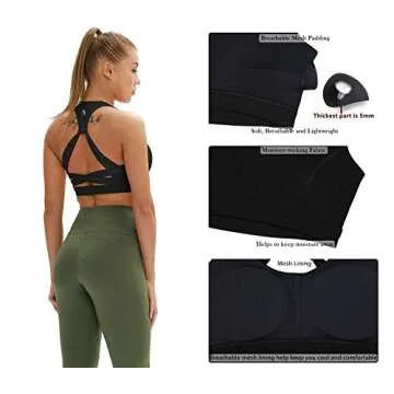 icyzone Workout Sports Bras for Women - Fitness Athletic Exercise Running Bra, Activewear Yoga Tops (S, Black)