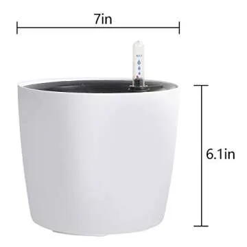 KINJOEK 4 Packs 7 Inch Self Watering Planter with Water Level Indicator, Modern Garden Decorative White Flower Pot for House Plants, Flowers, African Violets, Succulents, White