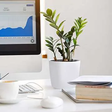 KINJOEK 4 Packs 7 Inch Self Watering Planter with Water Level Indicator, Modern Garden Decorative White Flower Pot for House Plants, Flowers, African Violets, Succulents, White