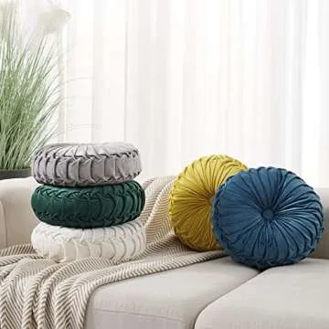 MOJUN Round Throw Pillow Round Velvet Pillow Pleated Round Filled Pillow Home Decorative Throw Pillo...