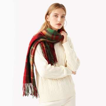 Scarf for Women - Womens Scarf, Winter Scarfs for Women, Fashion Cashmere Scarf Plaid for Winter, Long Blanket Scarf, 79" x 23", Red