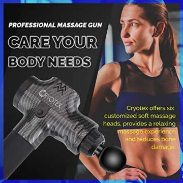 cryotex Massage Gun – Deep Tissue Handheld Percussion Massager – Six Different Heads for Different Muscle Groups - 20 Speed Options
