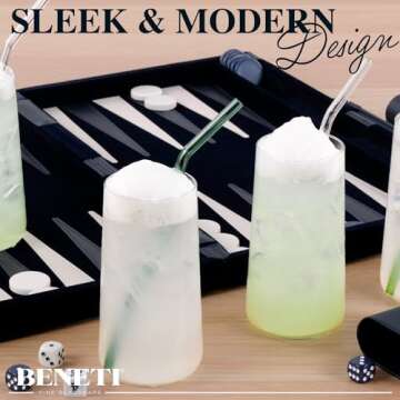 BENETI Modern Crystal Glass Cups, Tall Highball Drinking Glasses Set of 4 | Made in Europe | Water and Juice Kitchen Glassware (18 Onces)