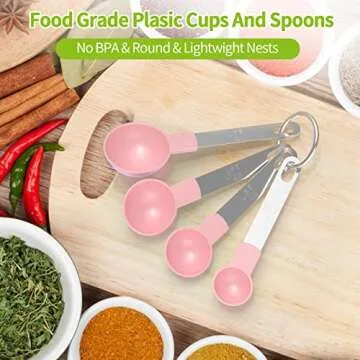 Measuring Cups and Spoons Set, 8 PCS Stackable Measuring Spoons with Stainless Steel Handle, Accurate Tablespoon for Measuring Ingredient, Kitchen Gadgets for Cooking and Baking (Pink)