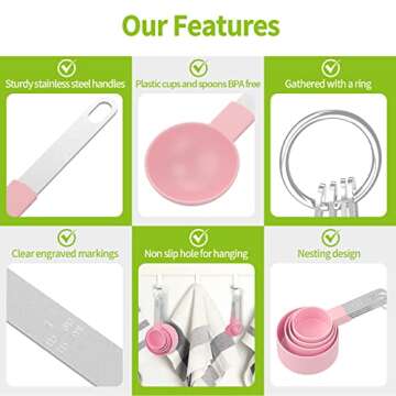 Measuring Cups and Spoons Set, 8 PCS Stackable Measuring Spoons with Stainless Steel Handle, Accurate Tablespoon for Measuring Ingredient, Kitchen Gadgets for Cooking and Baking (Pink)