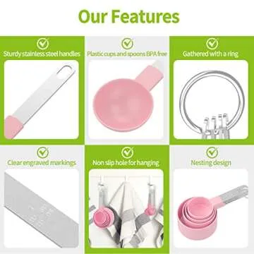 Measuring Cups and Spoons Set, 8 PCS Stackable Measuring Spoons with Stainless Steel Handle, Accurate Tablespoon for Measuring Ingredient, Kitchen Gadgets for Cooking and Baking (Pink)