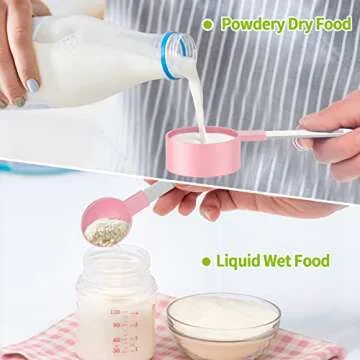 Measuring Cups and Spoons Set, 8 PCS Stackable Measuring Spoons with Stainless Steel Handle, Accurate Tablespoon for Measuring Ingredient, Kitchen Gadgets for Cooking and Baking (Pink)