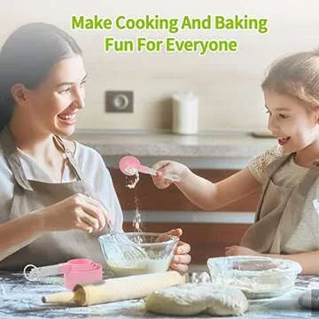 Measuring Cups and Spoons Set, 8 PCS Stackable Measuring Spoons with Stainless Steel Handle, Accurate Tablespoon for Measuring Ingredient, Kitchen Gadgets for Cooking and Baking (Pink)