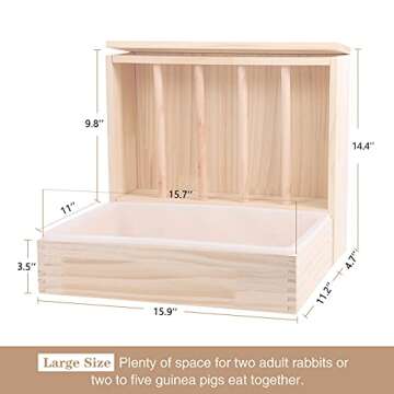Rabbit Hay Feeder and Litter Pan Combo, Wooden Hay Feeder for Rabbit and Guinea Pig,Self Stand Feeding Manger for Rabbit and Guinea Pig,Large Hay Dispenser with Litter Box Toilet (Medium)