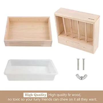 Rabbit Hay Feeder and Litter Pan Combo, Wooden Hay Feeder for Rabbit and Guinea Pig,Self Stand Feeding Manger for Rabbit and Guinea Pig,Large Hay Dispenser with Litter Box Toilet (Medium)