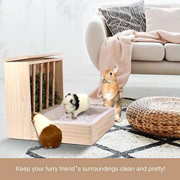 Rabbit Hay Feeder and Litter Pan Combo, Wooden Hay Feeder for Rabbit and Guinea Pig,Self Stand Feeding Manger for Rabbit and Guinea Pig,Large Hay Dispenser with Litter Box Toilet (Medium)