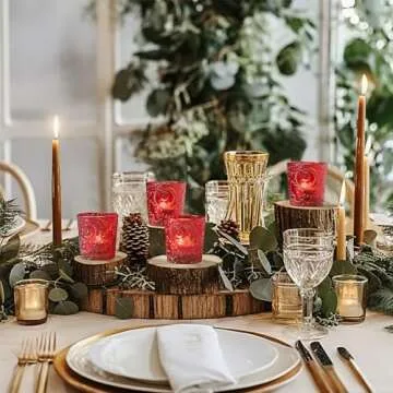 28 Pack Sun Moon Star Embossed Glass Tea Light Candle Holders - Votive Candle Holders for Wedding, Party, Home Decor, and Table Centerpieces (Ruby Red)