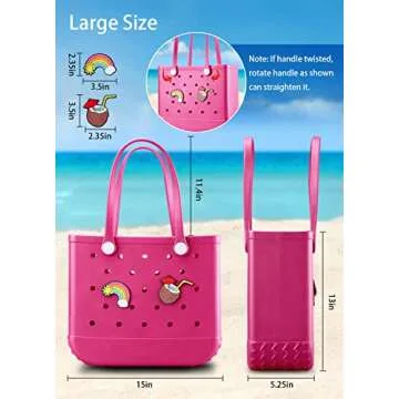 Beach Bag Rubber Tote Bag - Waterproof Travel Bag for Women Washable Tote Bag Handbag for Sports Beach Market Pool (Rose red, Large)