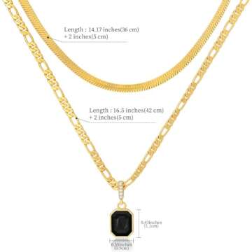ACECHA Gold Layered Necklaces for Women, 18K Gold Plated Emerald Pendant Rectangle Necklaces for Teen, Layering Choker Necklace Jewelry Gifts (Black)