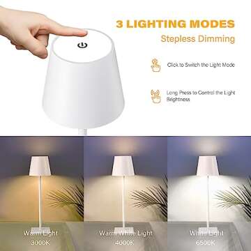 CHLORANTHUS 2 Pack Cordless Table Lamps, 3 Colors Stepless Dimming, 5000mAh Rechargeable Battery LED Desk Lamp for Bedroom/Couple Dinner/Desk/Cafe/Dining Room/Terrace