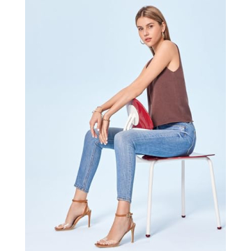 Coutgo Womens Clear Heels Sandals Square Toe Ankle Strap Sexy High Heeled Stiletto Dress Shoes, Brown, Size 5.5