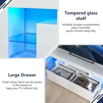 DMAITH LED TV Stand for 50/55/60/65/70 Inch TV, 63 Inch TV Stand with LED Lights, White Modern Entertainment Center with Large Storage Drawers and Open Shelves, TV Console for Living Room, Bedroom