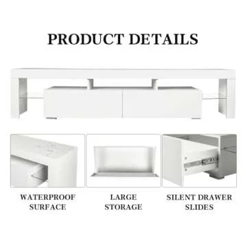 DMAITH LED TV Stand for 50/55/60/65/70 Inch TV, 63 Inch TV Stand with LED Lights, White Modern Entertainment Center with Large Storage Drawers and Open Shelves, TV Console for Living Room, Bedroom