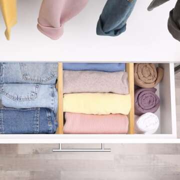 Fabsome Dresser Drawer Organizers 6 Pack, 4.65'' High Adjustable from 12.5-17‘’ Bamboo Drawer Di...