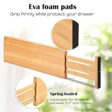 Fabsome Dresser Drawer Organizers 6 Pack, 4.65'' High Adjustable from 12.5-17‘’ Bamboo Drawer Dividers for Clothing Baby Clothes, Wooden Separators for Dresser Nursery Organization with Soft Foam Ends