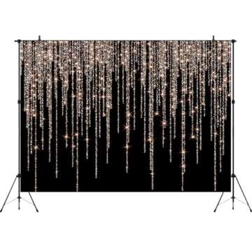 Aperturee Glitter Rose Gold and Black Backdrop 7x5ft Sweet 16th Birthday Girls Photography Backgroun...