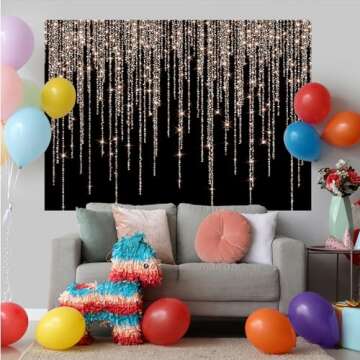 Aperturee Glitter Rose Gold and Black Backdrop 7x5ft Sweet 16th Birthday Girls Photography Background Women Bridal Shower Kids Portraits Baby Shower Party Decorations Banners Photo Studio Props