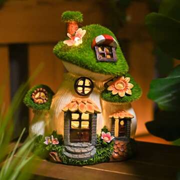TERESA'S COLLECTIONS Moss Fairy House Garden Statues with Solar Lights, Cute Big & Mini Mushroom Res...