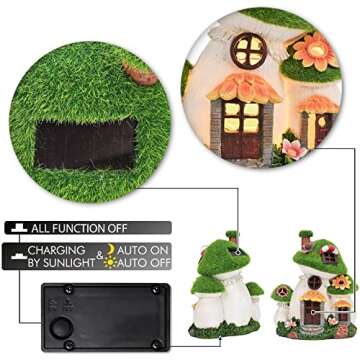 TERESA'S COLLECTIONS Moss Fairy House Garden Statues with Solar Lights, Cute Big & Mini Mushroom Resin Cottage Figurines Lawn Ornaments Outdoor Gifts for Outside Flower Garden Patio Yard Decor, 8.7"