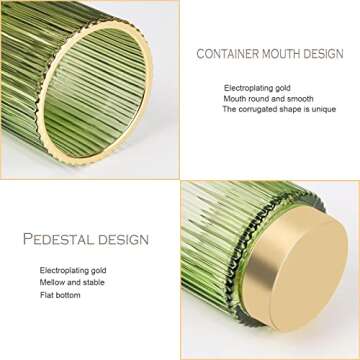 Glass Vase, Gold-Tone Metal Base, Flower Vase Decorative for Home Office Wedding Holiday Party Celebrate. Glass Plant Vase